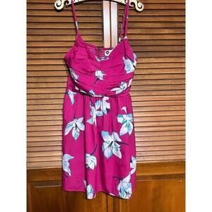 Roxy Womens Floral Mini Sundress Magenta Pink Ruched Smocked Back Size Large